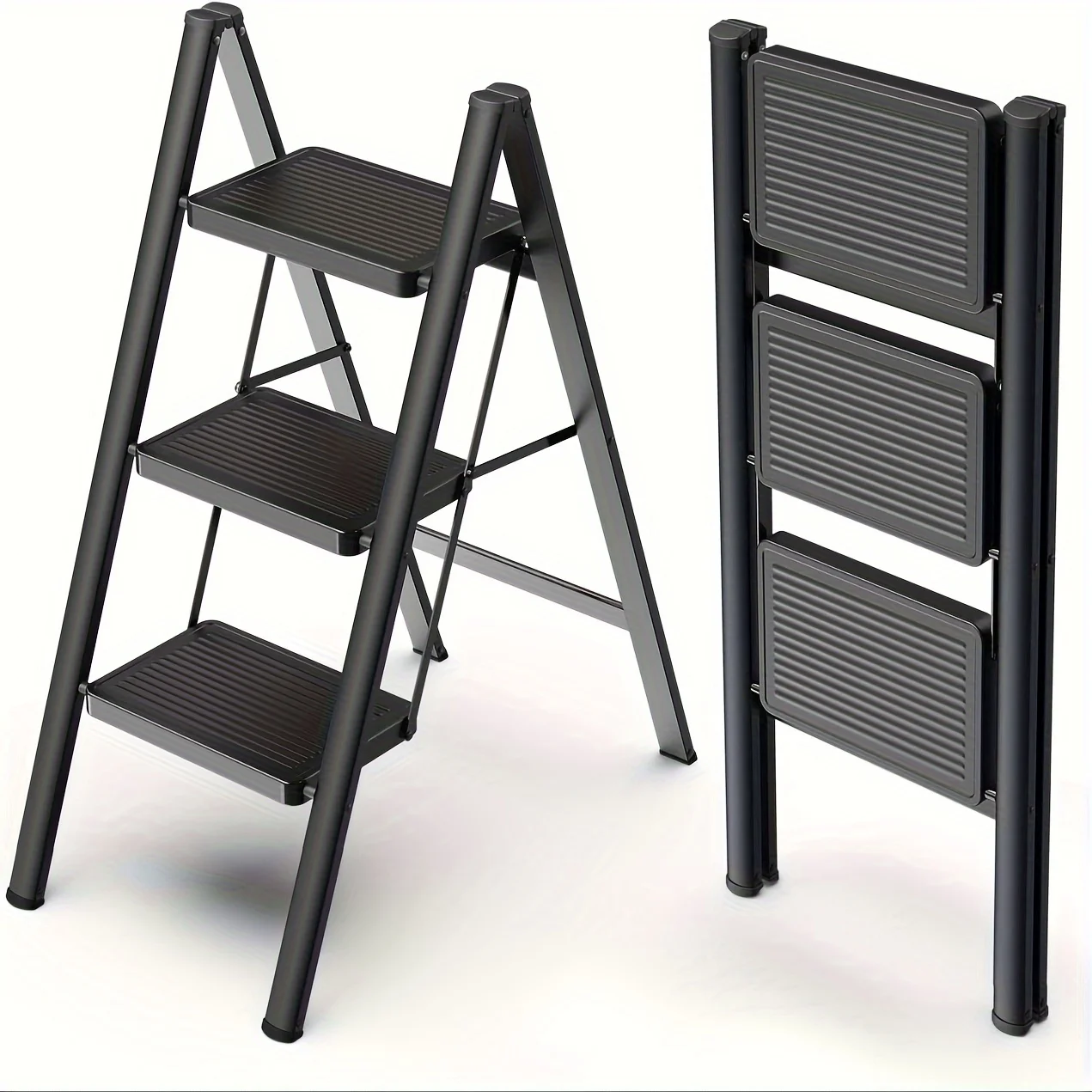 3 Step Ladder, carbon steel Folding Step Stool with Non-Slip Pedals, Portable Stepping Stool for Adults, Sturdy Steel Ladder, Sp