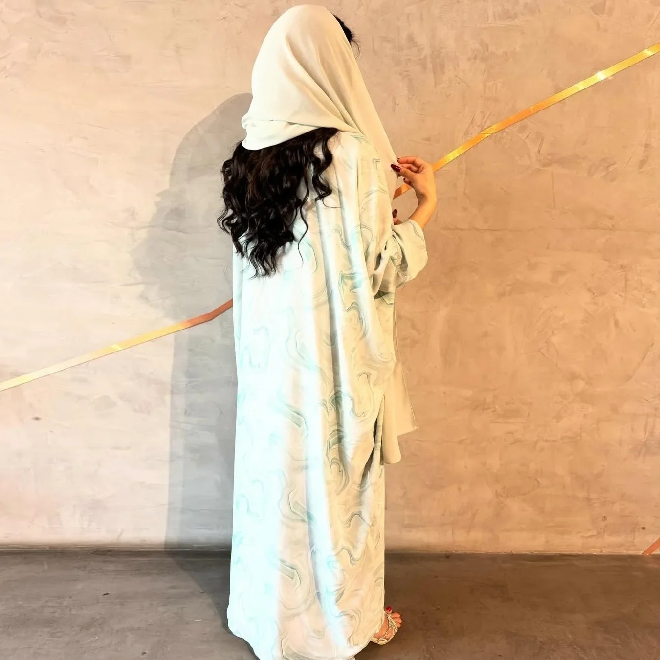 Robe Cardigan avec foulard pour femmes, mode musulmane Abaya, veste imprimée en mousseline de soie, Robe de dubaï du moyen-orient
