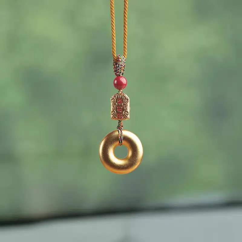 Chinese Style Vintage Sand Gold Safety Buckle Car Hanging Ornament With Pixiu Lion Dance Lucky Charm Blessing Wealth Attracting