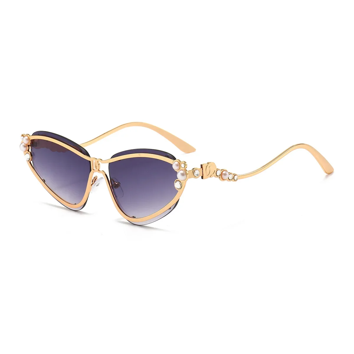 

2026 new cat eye sunglasses inlaid with pearl legs design high-end sunglasses party concave performance glassesDV