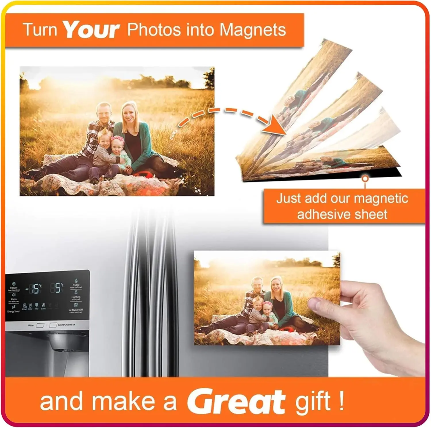 Hojas magnéticas con respaldo adhesivo, paquete de 10 tamaños de imagen de 5 "x 7", imanes fotográficos para refrigerador, hoja magnética adhesiva
