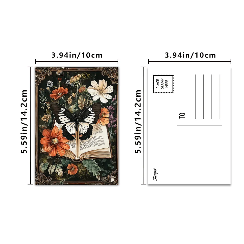 32pcs, floral butterflies, postcards, decorations/greeting cards/postcards, high-definition printing, collectible and mailable