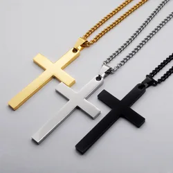 HNSP 316L Stainless Steel Cross Blank Engraved Seal Pendant Chain Necklace DIY Religion Protection Jewelry Accessories
