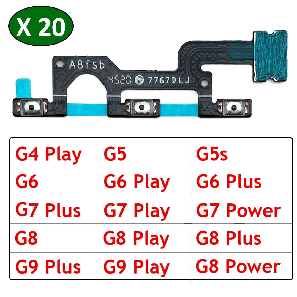 20Pcs, Volume Button Power Switch On Off Button Flex Cable For Motorola Moto G4 G5 G5s G6 G7 G8 G9 Plus Play Power Lite