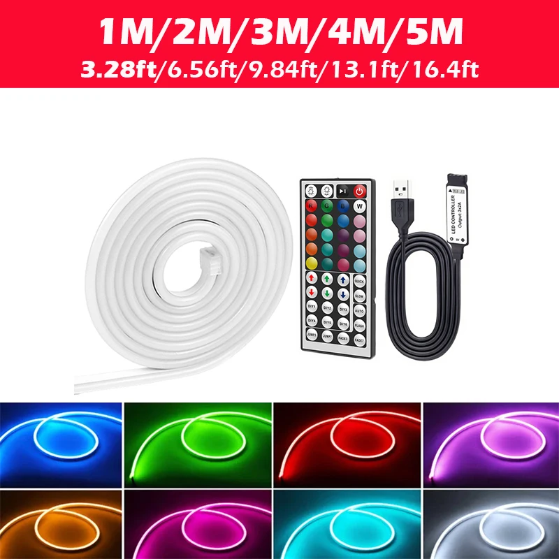 Luci al neon a LED USB, strisce luminose a LED RGB con telecomando che cambiano colore Strisce luminose a LED flessibili Luci al neon da 5 V per