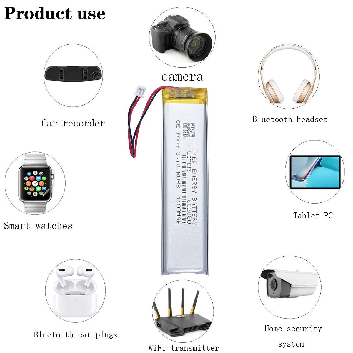 3.7V wbudowany pasek polimerowy w kształcie 602080 1100mah bateria litowa o dużej pojemności do Mp4 Mp5