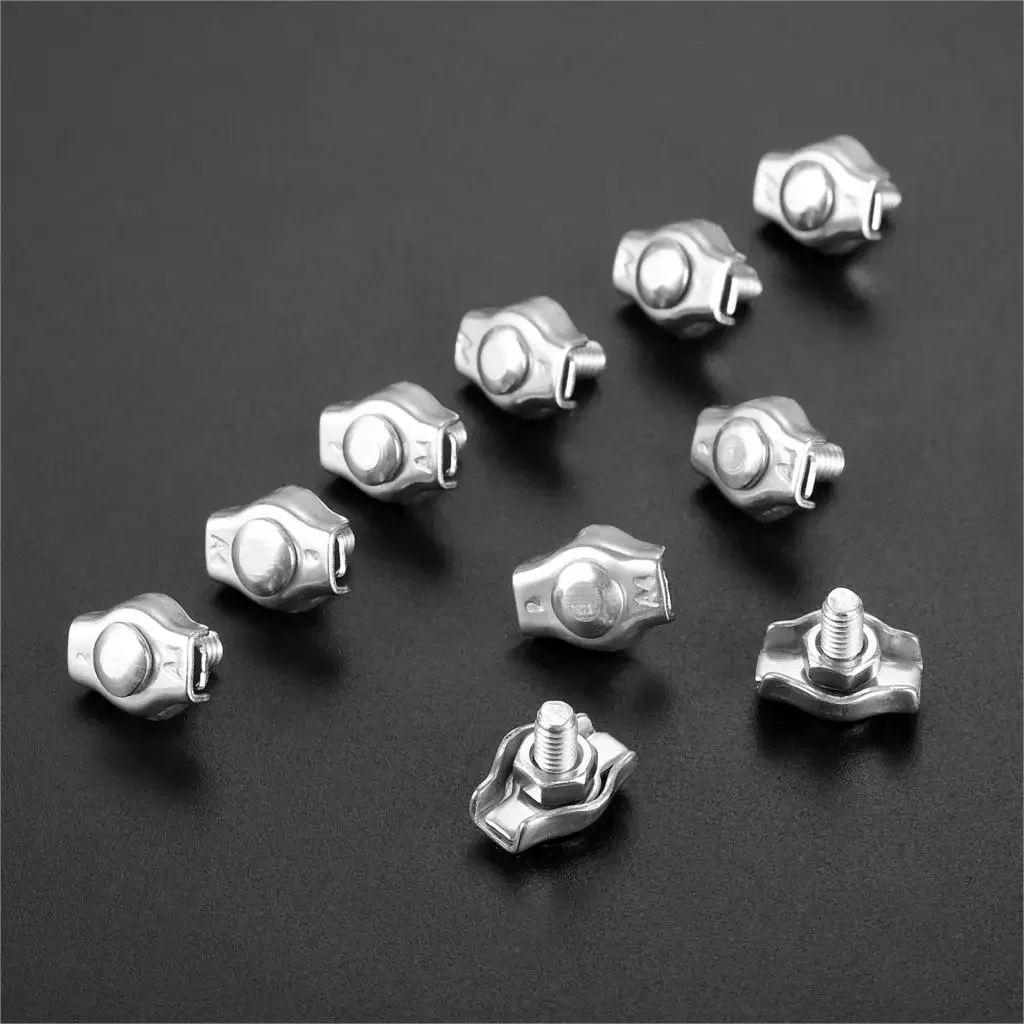 10pcs 2/3/4/5mm Stainless Steel Simplex Rigging Wire Rope Clip Cable Grip Clamps Caliper Chuck Marine Hoisting Boats Accessories