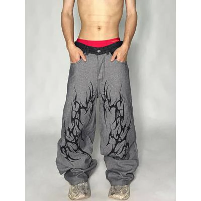 Retro Dark Style Striped Jeans Men Street Fashion Brand Harajuku Casual Straight Wide-leg Pants Women Fashionable Loose Trousers