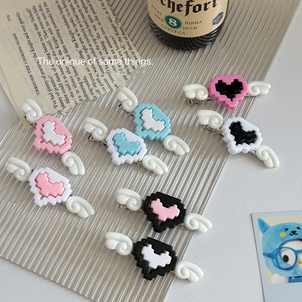 Kawaii Angel Wing Hair Pins Y2K Pixel Heart Hair Clips Cute Multicolor Hair Accessories for Women Girls Jewelry