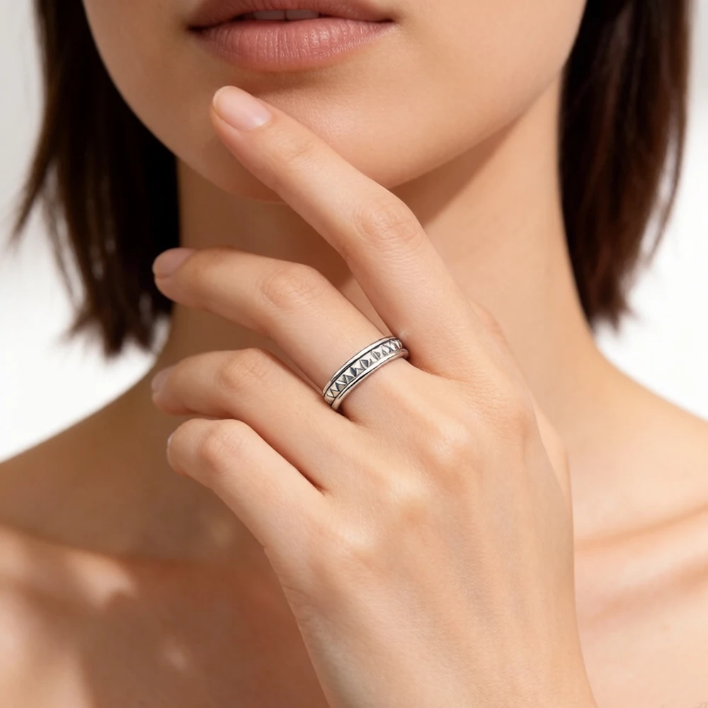 Studs Wedding Bands Ring,Europe Style Fine Jewerly For Women & Men Punk Gift In 925 Sterling Silver