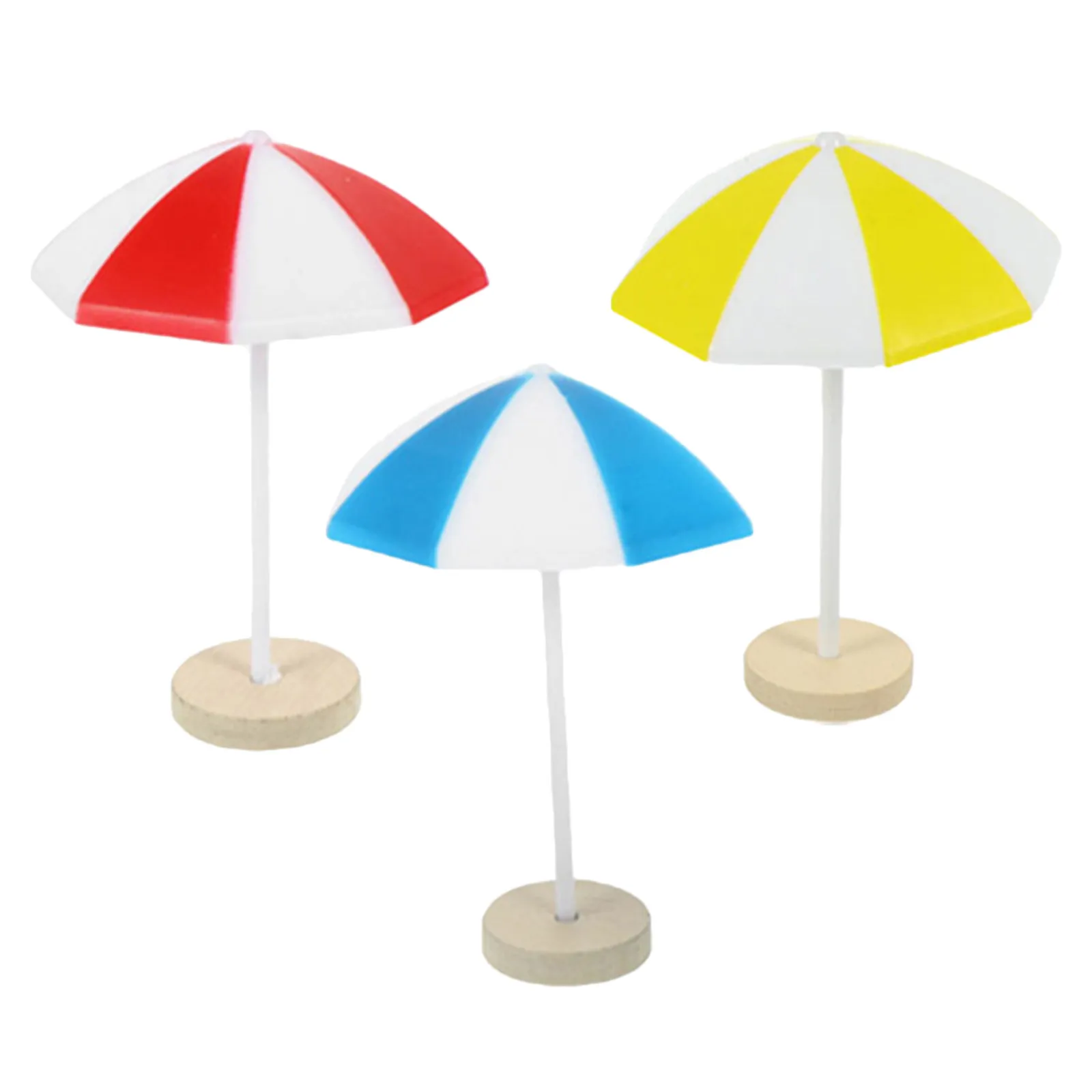 3Pcs Plastic Miniature Beach Umbrella Sun Umbrella Mini Deck Chair Parasol DIY Micro Landscape Decoration for Dollhouse