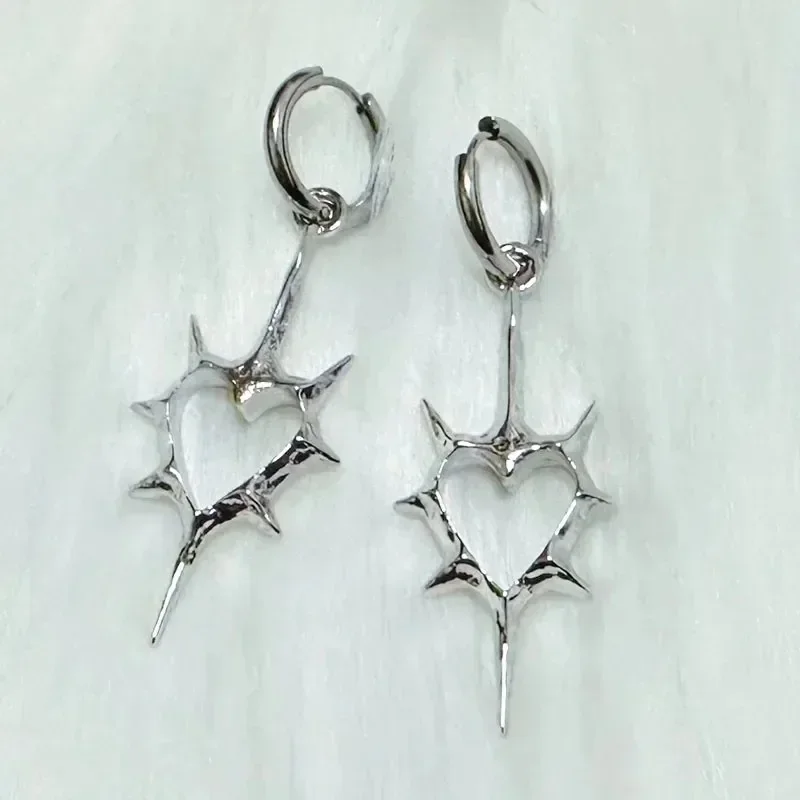 Y2k Gothic Hottie Stainless Steel Rivets Hoop Earrings Women Hip Hop Punk Teeth Heart Bow Star Dangle Earrings Party Jewelry