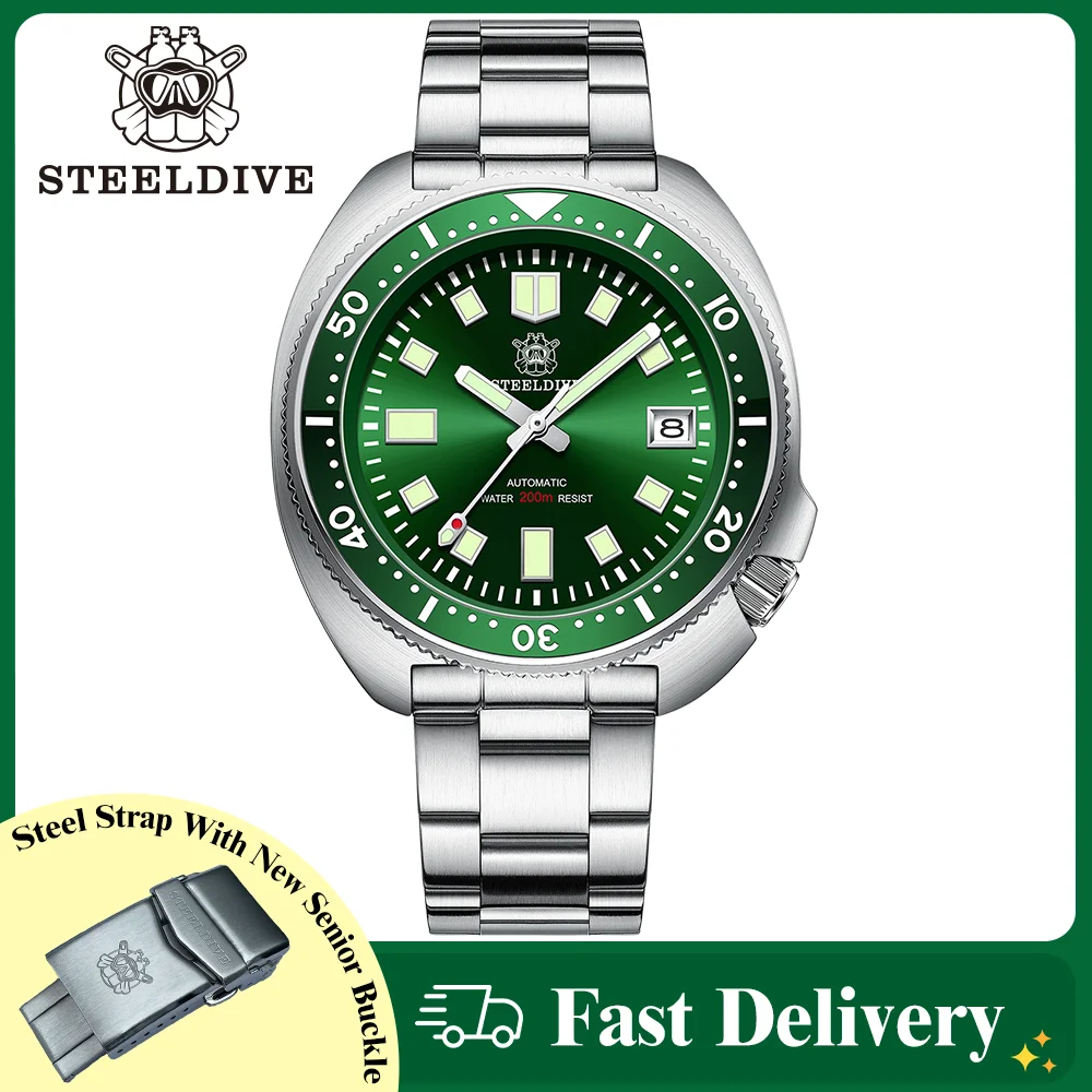 200M Waterproof Automatic Watch Sapphire Crystal Stainless Steel NH35 Mechanical Dive Watch For Men STEELDIVE SD1970 V2 Abalone