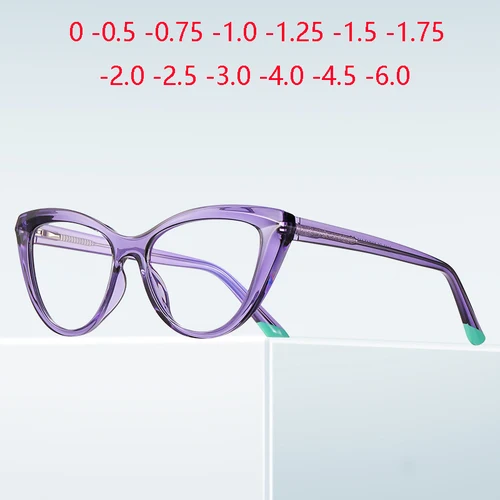 Imagen 1 del producto Gafas para miopía con montura morada transparente para mujer, anteojos recetados para miopía a la moda, 0-0,5-0,75 a-6,0