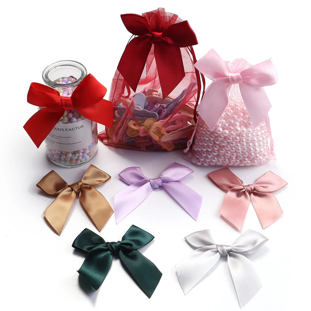 10Pcs/Lot 8x8cm Colorful Satin Ribbon Bows Handmade Polyester Ribbon Bow Flower For Gift Wrapping Sewing Clothing DIY Headwear