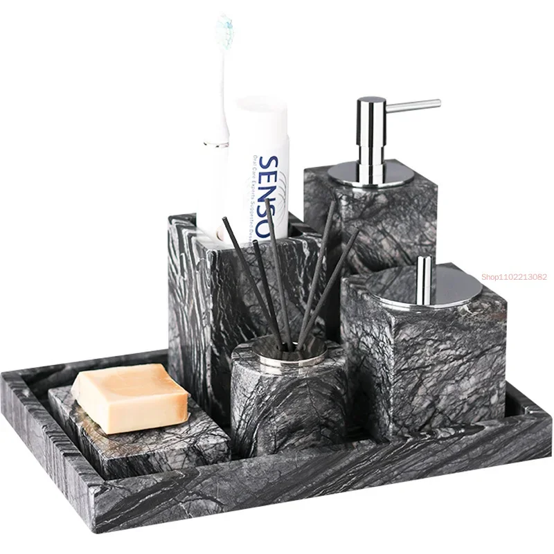 Bathroom Set Marble Liquid Soap Dispenser Toothbrush Holder Gargle Cup Tray Cotton Swab/Tissue Box Sell Separately Nordic Style