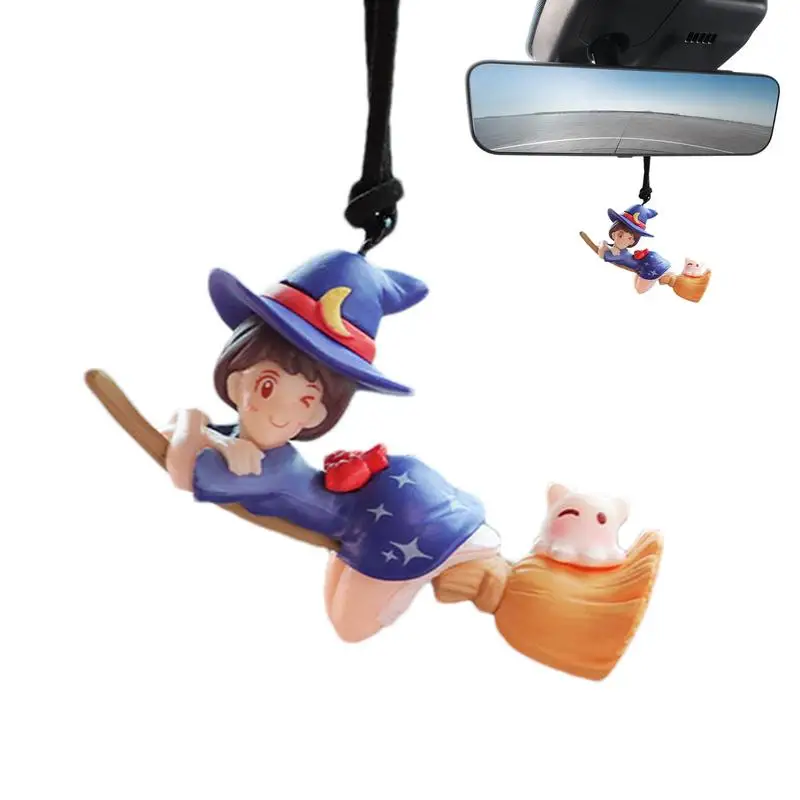 Witch Car Ornament Witch Girl Broom Car Pendant Witchy Car Ornament Halloween Witch Car Decor Car Charm Car Accessory for Car