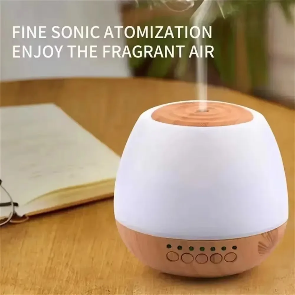 FirmHome StoreAromatherapy Diffuser USB Bluetooth Speaker Essential Oil Air Humidifier Wood Grain 7 Color Changing Lights Timer