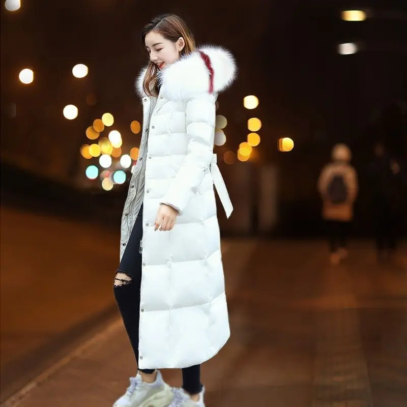 2023 New Women Down Jacket Winter Coat Female Mid Length Version Silm Parkas Thicken Warm Fur Collar Outwear Hooded Overcoat