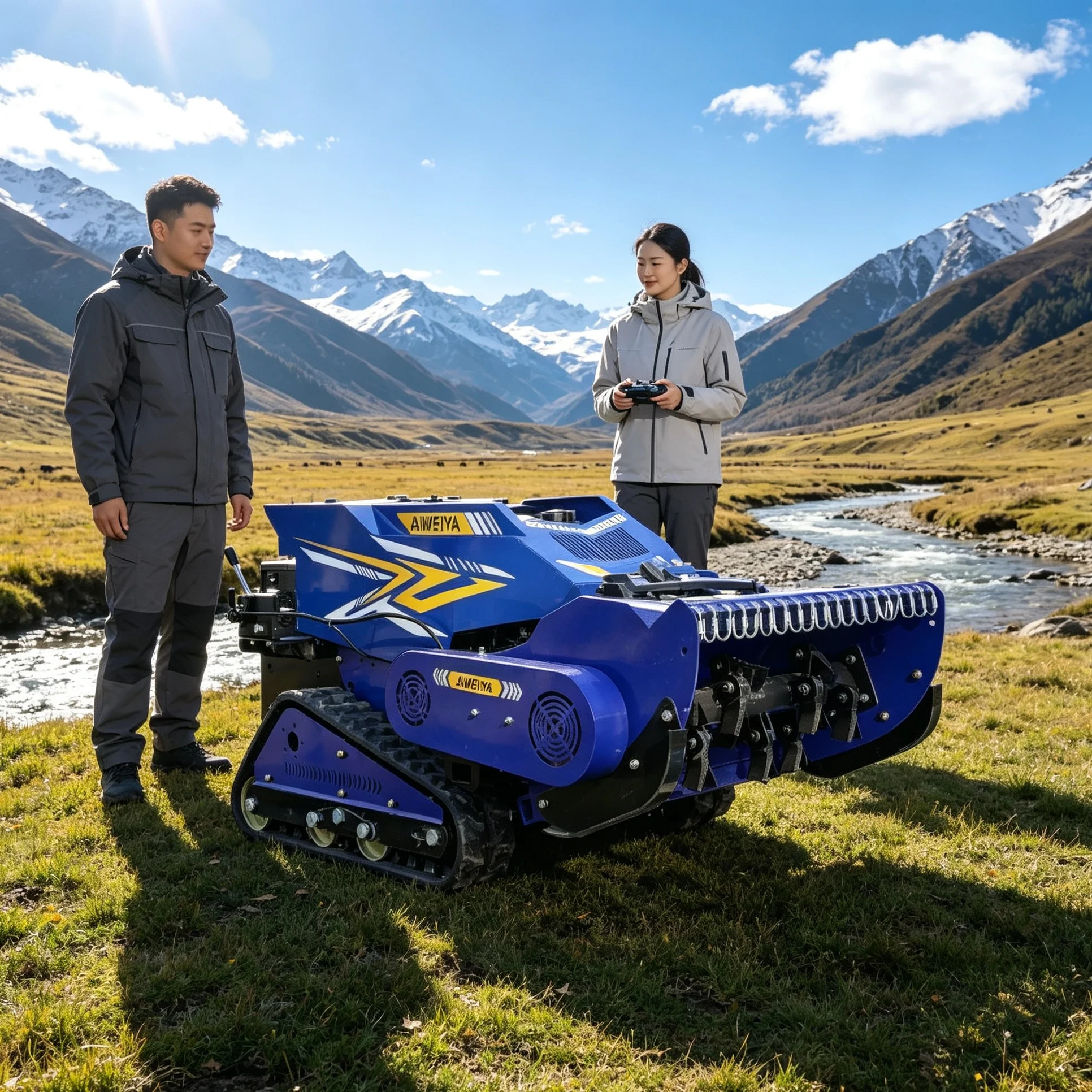 Customized built‑in high‑definition display screen, wireless four stroke lawn mower robot works steadily on community lawn zones