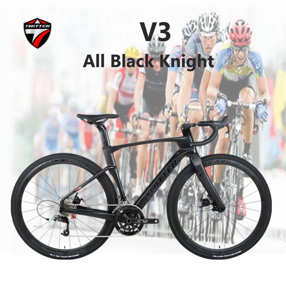 

TWITTER Gravel Bike V3 Black Knight RS-24S Full Hidden Inner Cable Oil Disc Brake T900 Carbon Fiber Road Bike 700*40C Wheelset