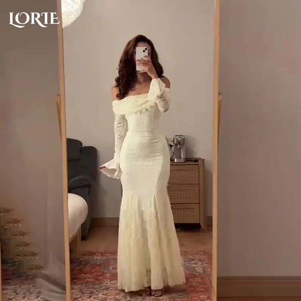 

LORIE Lace Vintage Wedding Dresses Applique Flared Sleeve Off Shoulder Bobycon Backless Mermaid Bridal Gown Customized Party