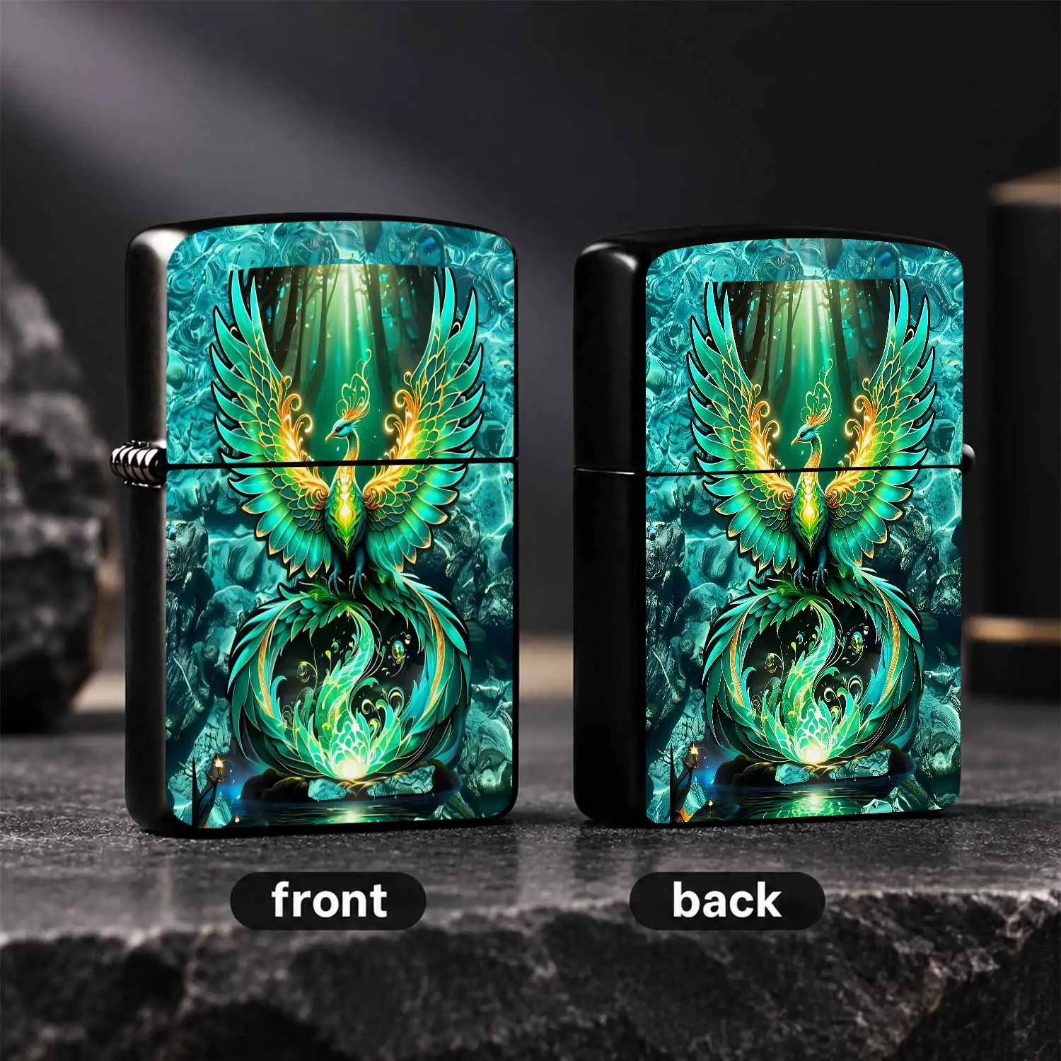 Fantasy Green Phoenix Decorative Lighter, Exquisite Glowing Turquoise Bird Pattern Ornate Design, Portable All-Purpose Igniter For Outdoor Camping Home Daily Use, Unique Artistic Festival Gift For Collection A Humorous And Interesting Light