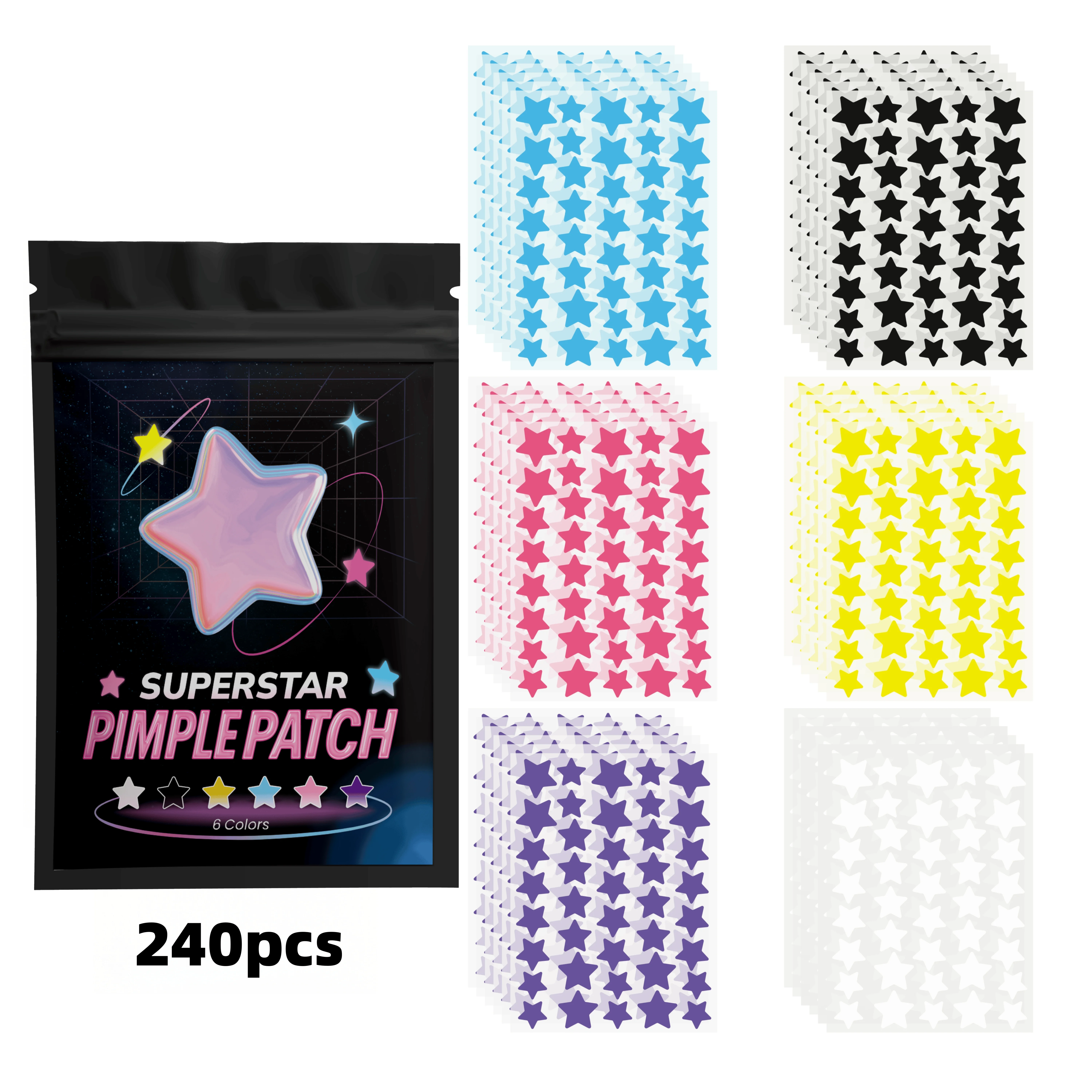 240 piezas de parches multicolores para el acné de estrellas, parches para el acné facial, parches corrector para el acné y parches para espinillas, ultrafinos
