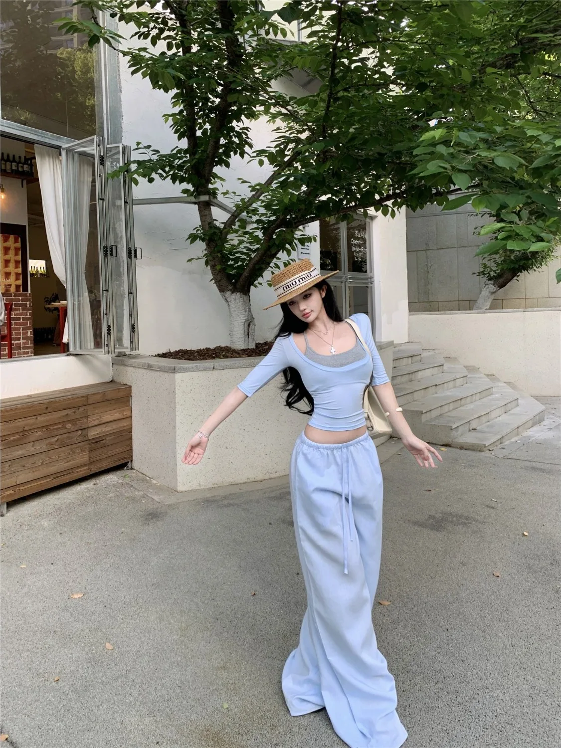 

Slim Fit Short Sleeve T-Shirt And High Waist Long Pants Two Piece Set for Women Casual Summer Fashion Outfit Hot Girl Style