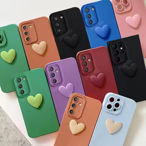 S 21 22 23 24 3d Love Heart Silicone Case For Samsung Galaxy S21 S23 S20 Fe S22 S24 Plus Ultra A55 Shockproof Soft Cover Note 20