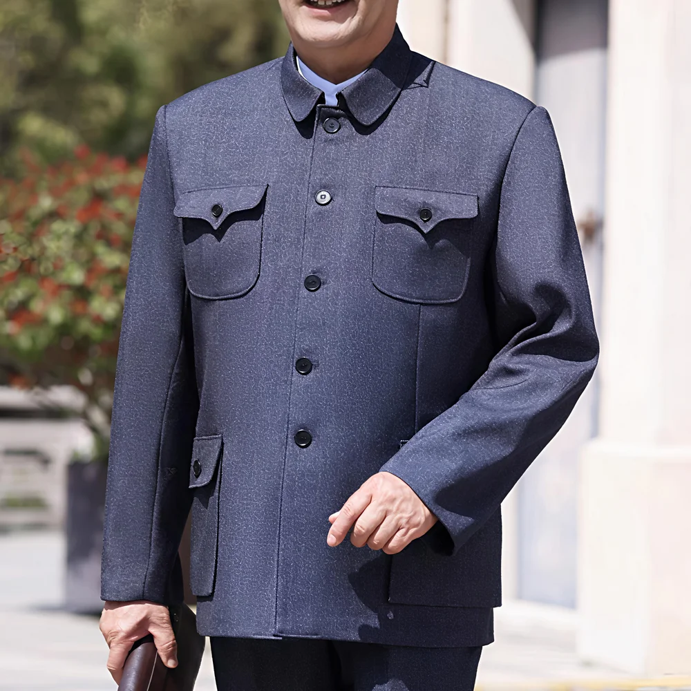 Men‘s Sun Yat-sen Suit Gray Zhongshan Jacket Chinese Mao Tunic Coat Male Classcial Outfits Mandarin Collared Attire Timeless