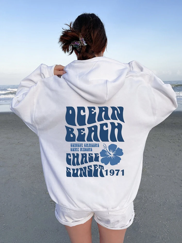 Ocean Beach Chase Sunset 1971 Letter Printed Long Sleeve Plus Size Hoodie Women Sweatshirts Harajuku Girl Casual Streetwear