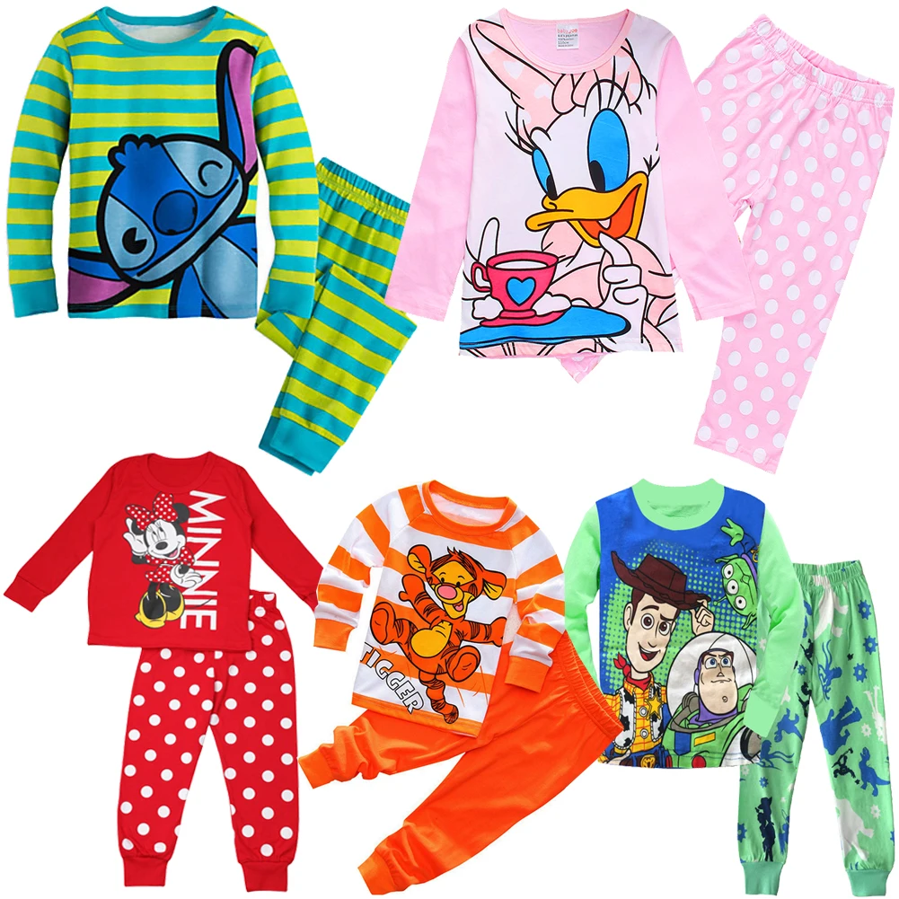 New Four Seasons Children's Pajamas Sets Stitch Boy Tigger Nightwear Cartoon Minnie Pyjamas Baby Girls Boys Daisy Clothes Nighty