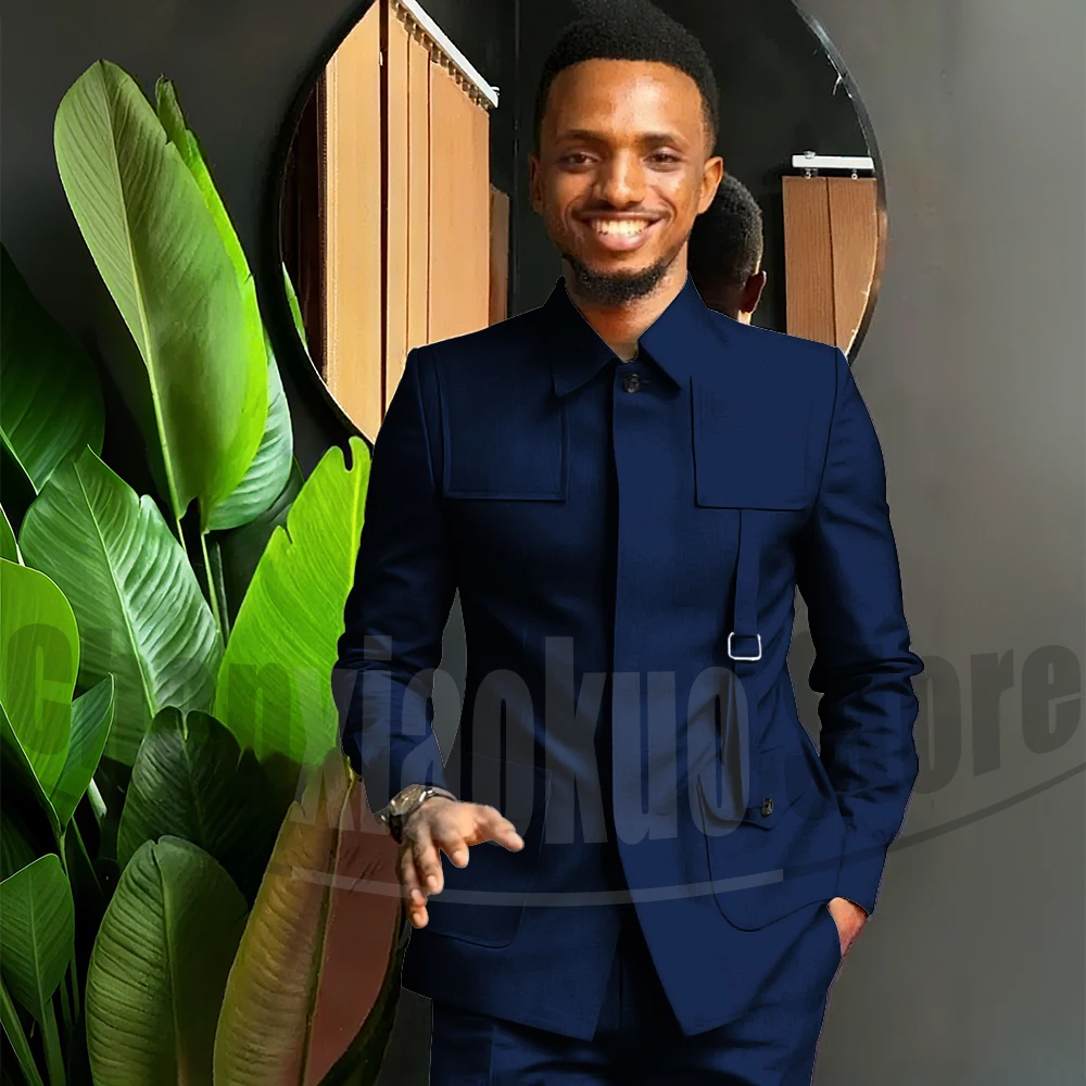 Men Suits Stand Collar 2 Pockets Outfits Fashion Style Wedding Party Clothing Custom Made Daily Casual Male Suit 2 Piece