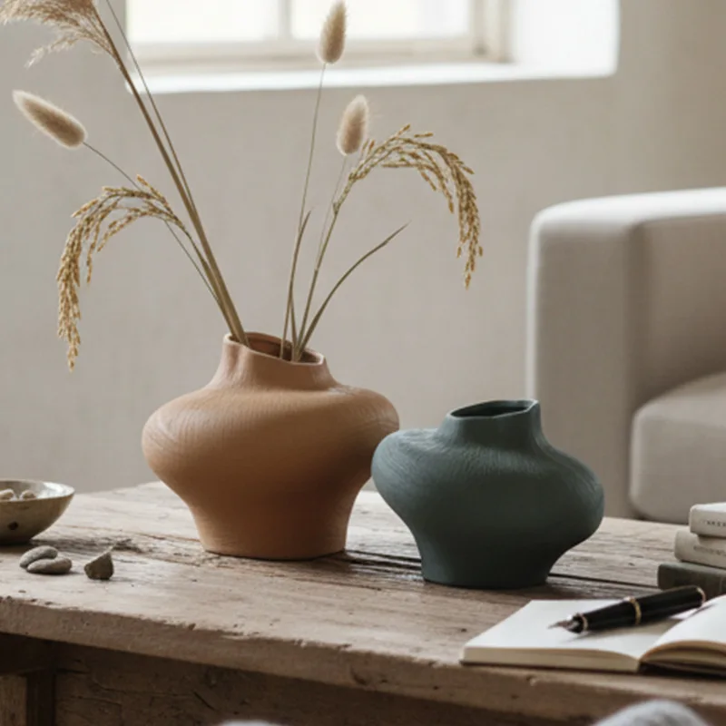 Nordic Geometric Ceramic Vase Desktop Ornaments Plants Ceramic Handmade Flowerpots  Living Room Flower Arrangement  Vase Gifts