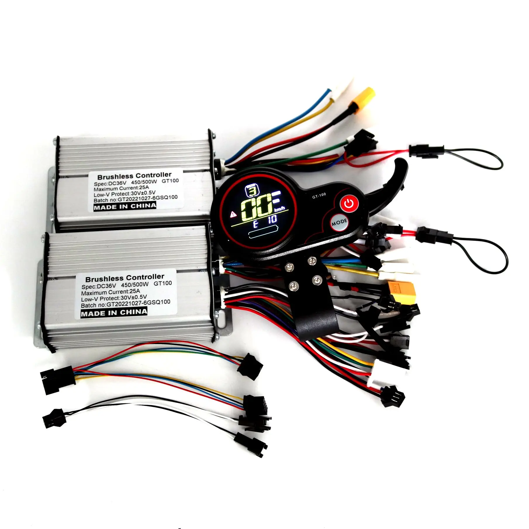 Six Mosfet 36V/48V60V 450/500W 25A BLDC Electric scooter controller E-bike 2 pcs brushless speed driver and 1Pcs GT-100 Display