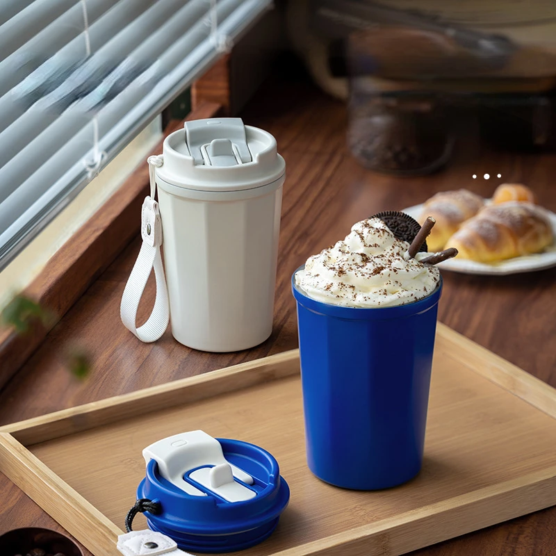 

office stainless steel thermos cup Simple fashion with straw double-layer office coffee cup