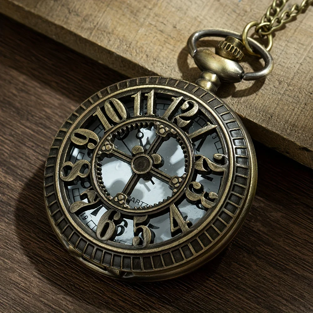 Hollow Retro Lucky Turntable Shape Digital Quartz Pocket Watch Men Fans Souvenir Gifts with 80cm Neck Chain Gift Watch