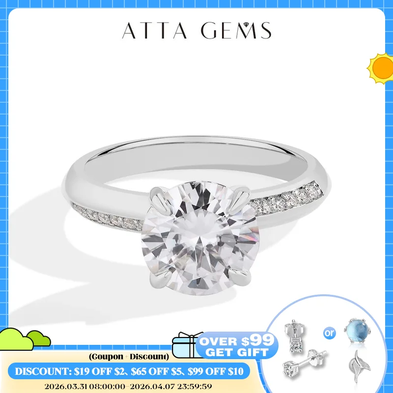 

ATTAGEMS 2024 Round Cut 3CT Moissanite Ring for Women Pass Diamond Test 925 Sterling Silver Engagement Wedding Solitaire Jewelry