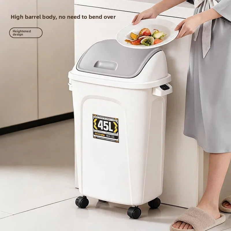 New 2026 Kitchen Trash Bin Large Capacity Movable Swing Lid No Bending Kitchen Home Outdoor Commercial No Bending Required