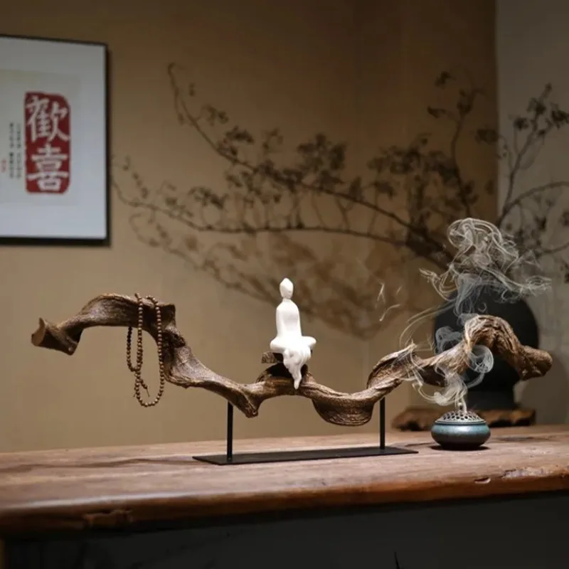 Zen-Inspired Wabi-Sabi Resin Decor Ornament Artistic Entryway Sculpture for Chinese Tea Room Living Room Display