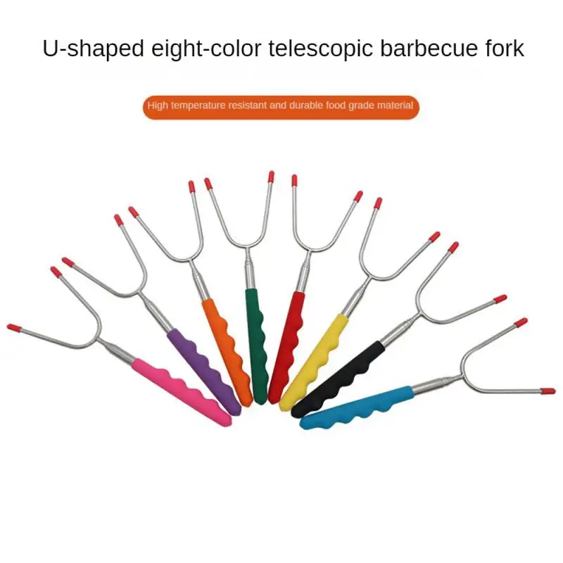 New Stainless Steel Telescoping BBQ Fork Roasting Sticks Marshmallow Hot Dog Skewers