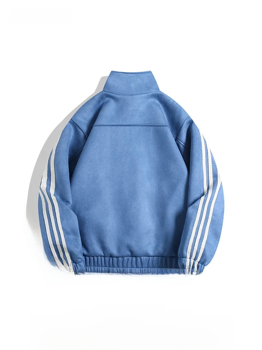 جاكيت رياضي صيني الطراز من الجلد المدبوغ بثلاثة خطوط للجنسين، جاكيت أنيق بأزرار وياقة عالية للشباب للارتداء اليومي