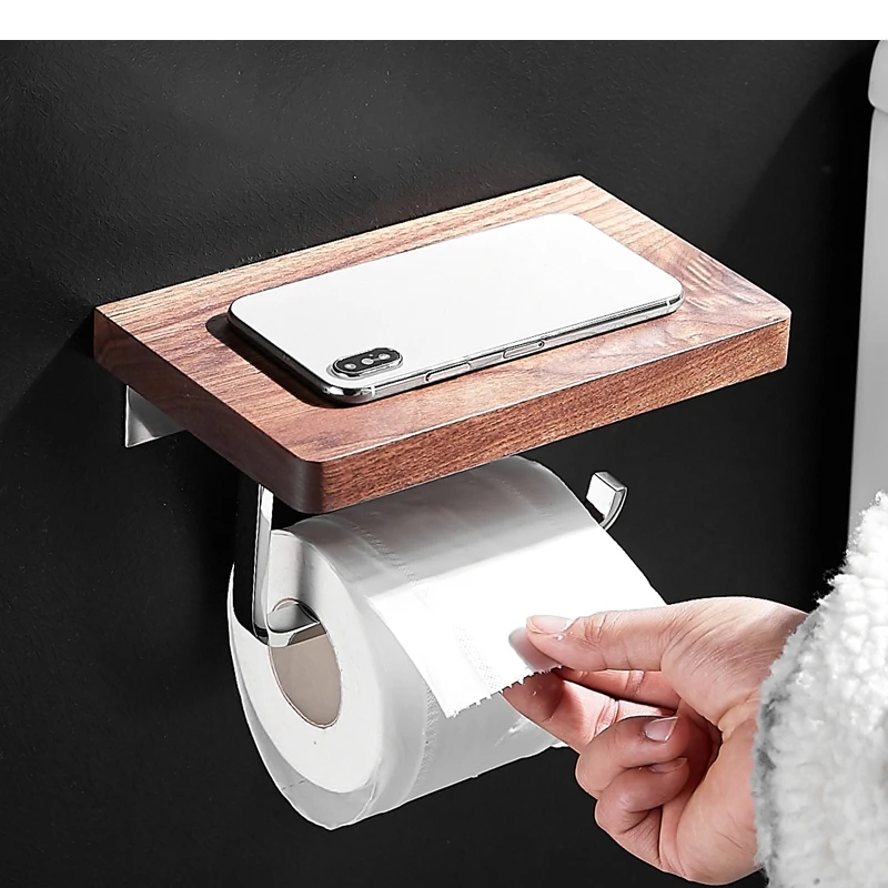 

Wooden Paper Towel Holder Roll Tissue Toilet Racks Wall Mounted Storage Home Bathroom Shelves