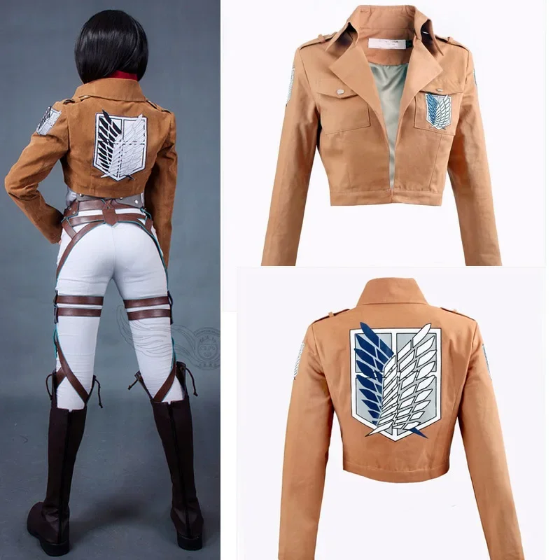 3PCs Attack on Titan cosplay Shingeki no Kyojin miasa Ackerman cosplay costume jacket shawl belt suit leather shorts full sets