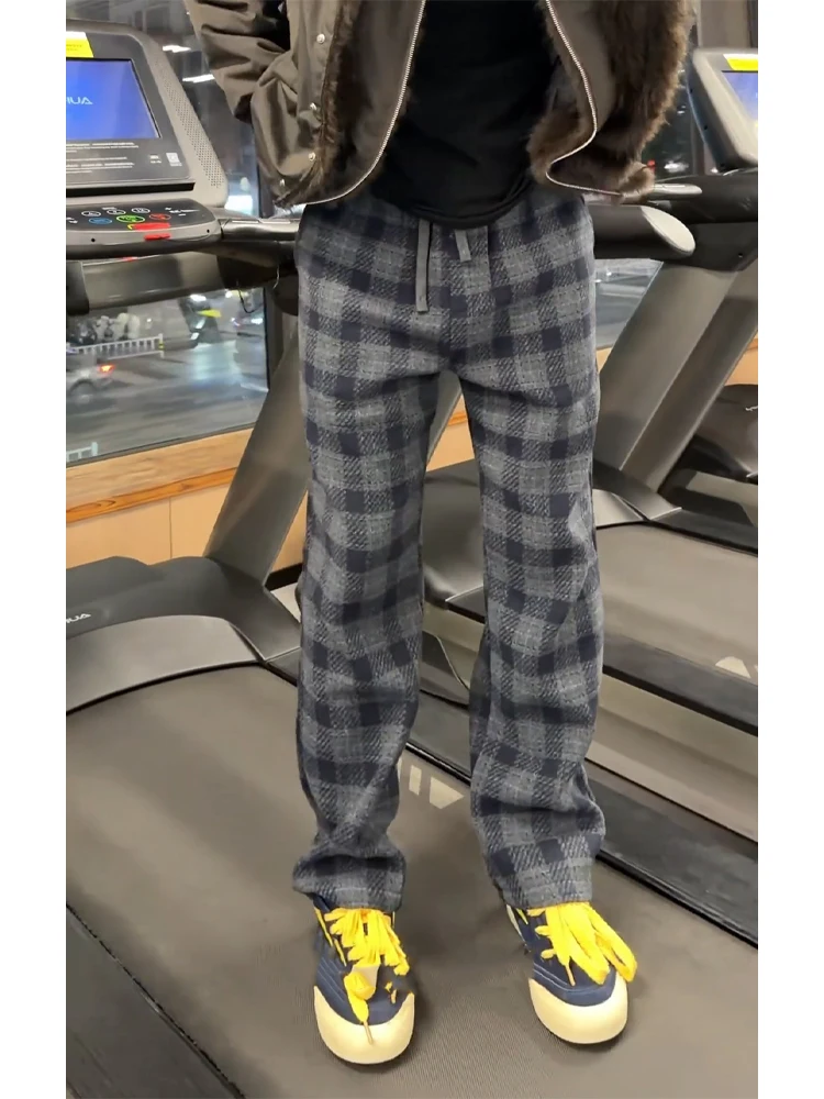 

Мужские шерстяные брюки в клетку American Sle для осени и зимы, свободного кроя, повседневные, прямые, молодежные, стильные