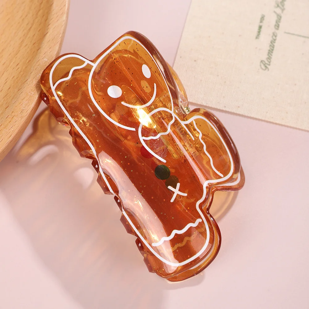 

2025 NEW Christmas Gingerbread Man Acrylic Hair Claw Cute Cartoon Claw Clips Winter Hair Clips for Women Girls Hair Accessories