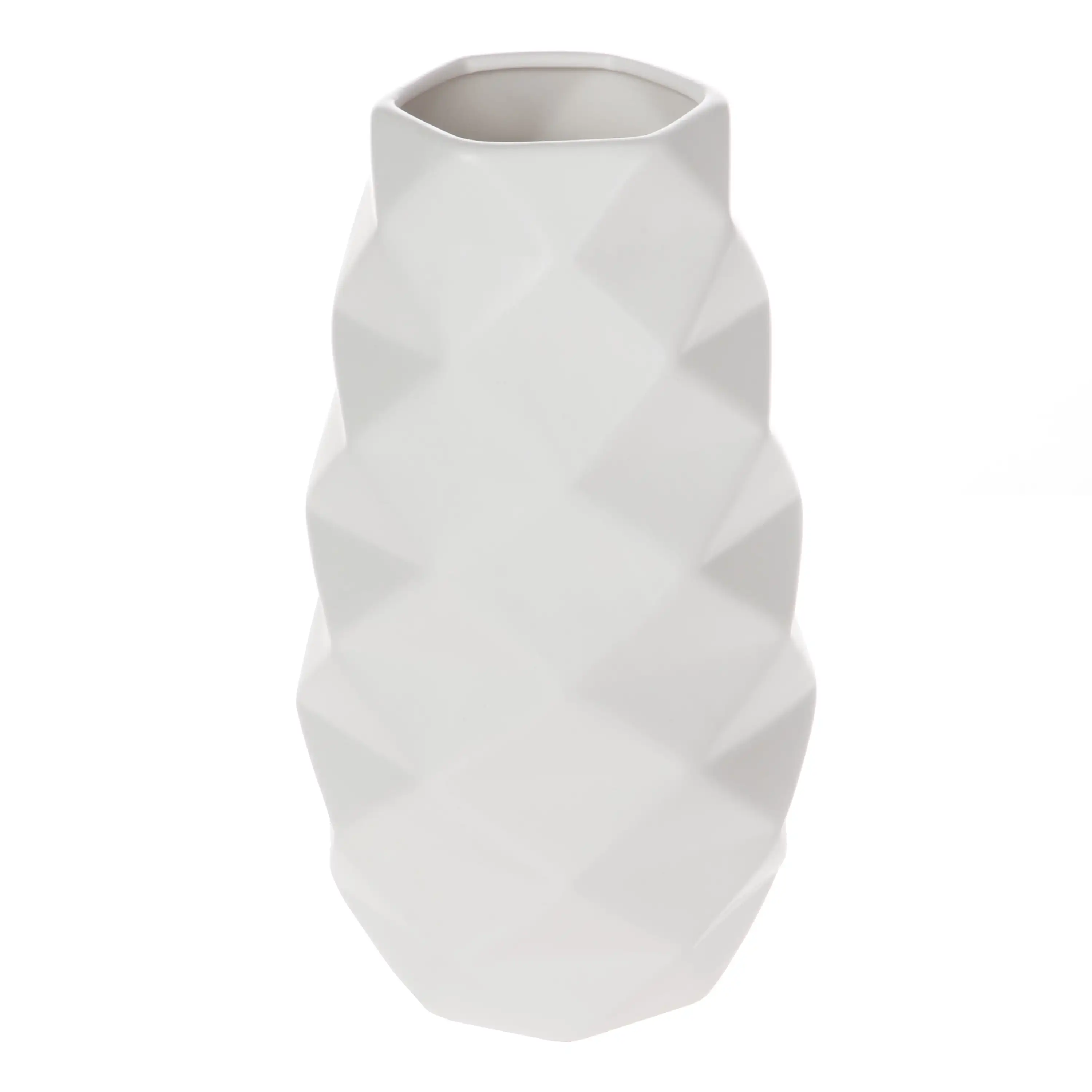 

11.14" Tall White Geometric Ceramic Vase Geometric design gives it a modern look For use with artificial floral Made of ceramic