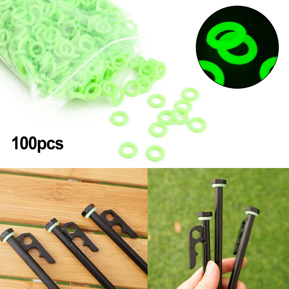 100pcs Tent Ground Nail Rings Silicone Luminous O-shaped Rod Rings For Outdoor Camping Fishing Tent Pegs Circle Straps