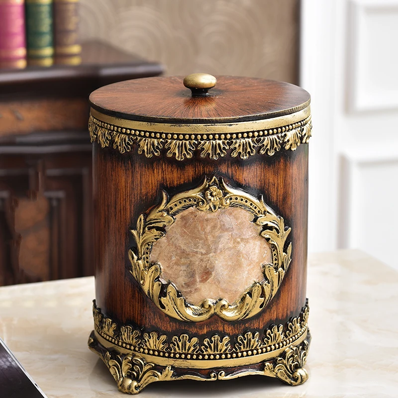 

Luxury European Style Trash Can Vintage Living Room Decor Elegant Household Waste Bin Design Storage Container for Coffee Table